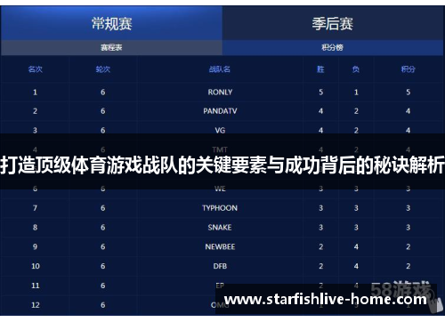 打造顶级体育游戏战队的关键要素与成功背后的秘诀解析